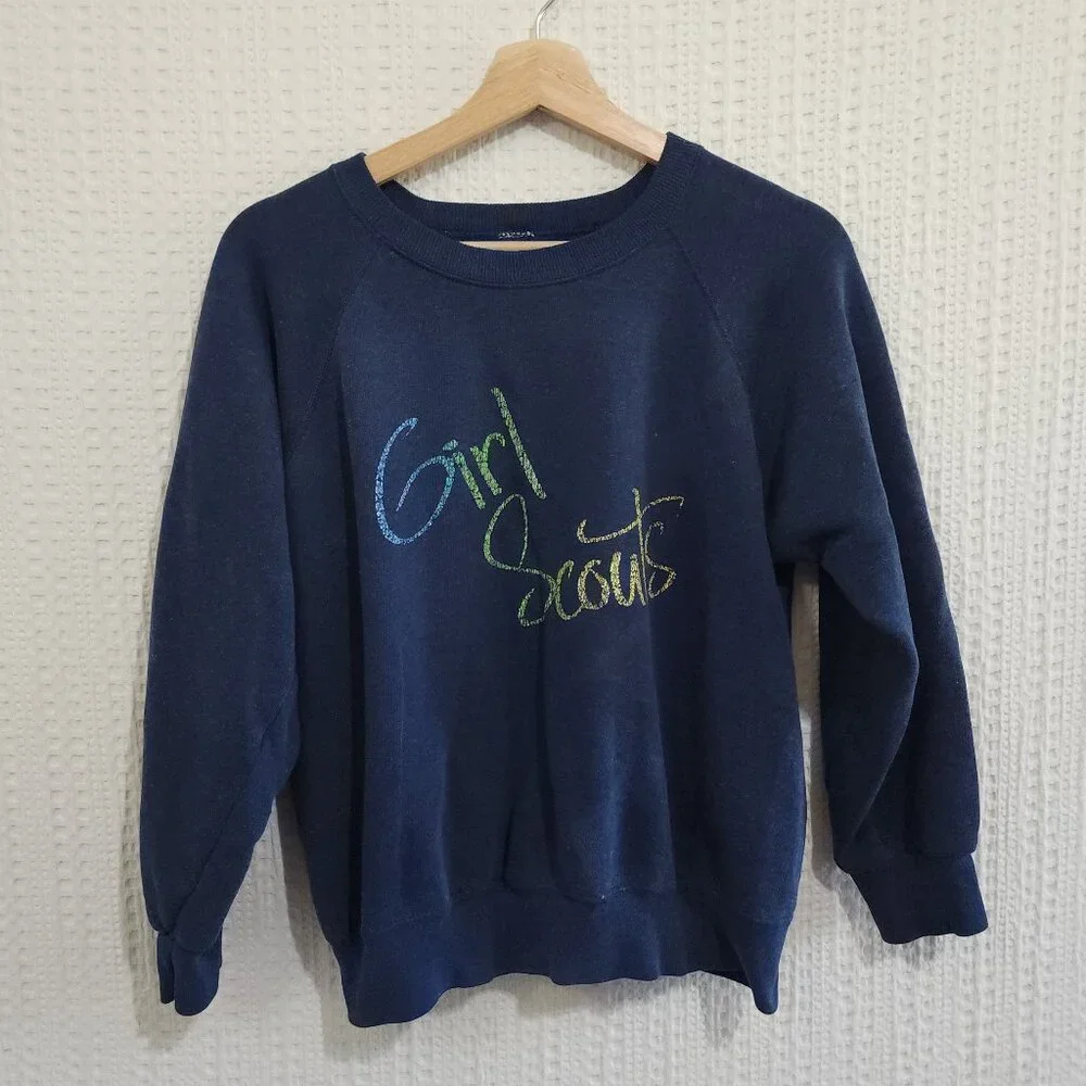 Vintage Heathered Navy Blue Girl Scouts Crewneck Sweater Size Small - Picture 2 of 9